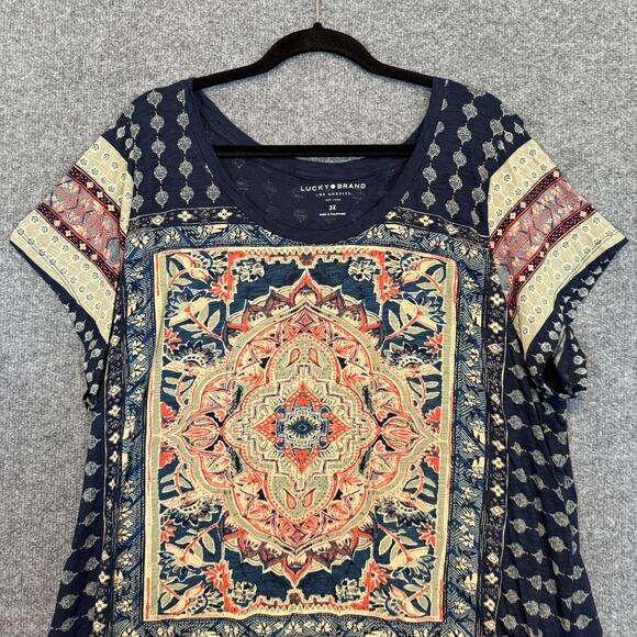 Lucky Brand TShirt Womens 3X XXXL Blue Persian Boho All Over Print Plus Size - Picture 4 of 8